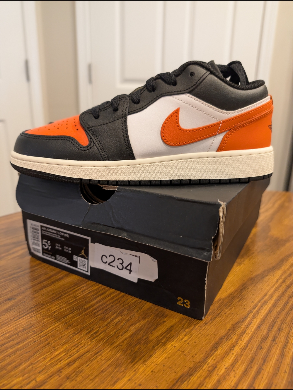 Nike Kids' Air Jordan 1 Low - White/Black/Orange Size 5.5y Or 7 Women